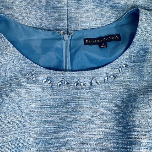 Preston & York Dress Women's Size 12 Blue Jeweled Neck Sleeveless Zip Up - Picture 5 of 8